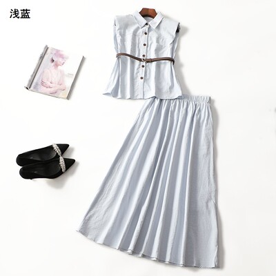 248858 夏衬衣半身裙套装 女长款无袖单排扣.M.L.XL