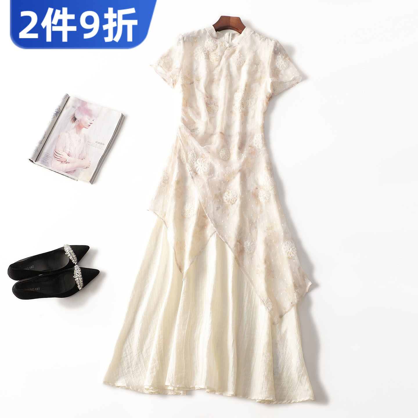 246318 夏莱赛尔连衣裙 女加长款短袖套头