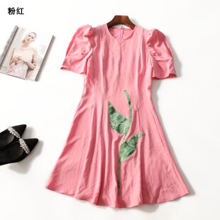 507510南油高端欧洲站高货轻奢女装欧美夏长款套头短袖连衣裙