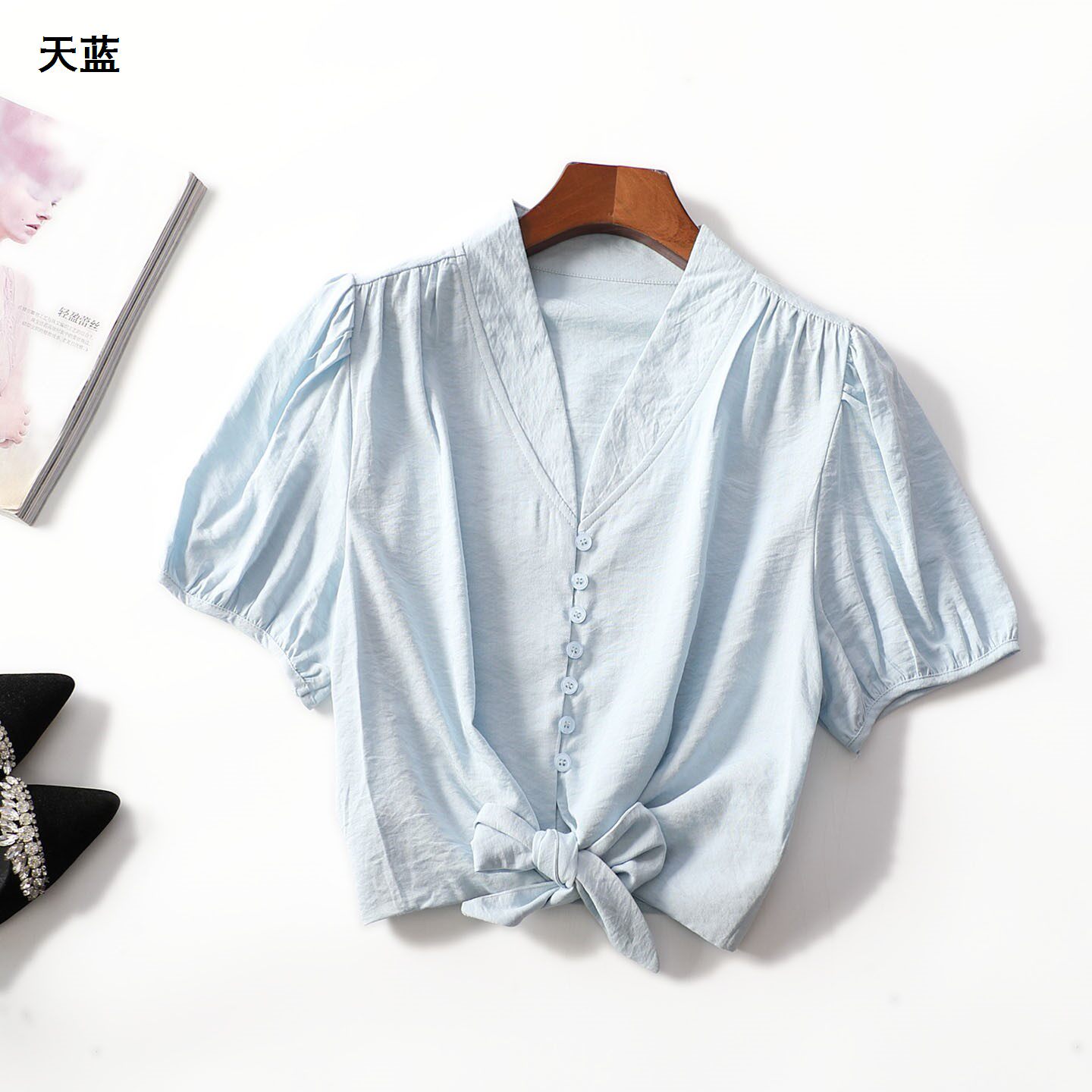 248552 夏衬衫 女中长款短袖单排扣