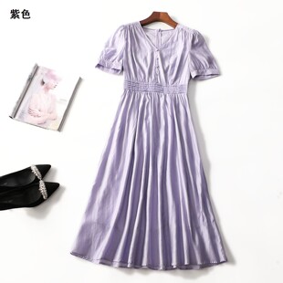 248719南油高端欧洲站女装轻奢天丝柔软夏长款套头短袖连衣裙