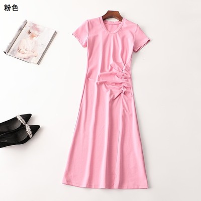 242818 夏醋酸纤维连衣裙 深圳女加长款短袖圆领现货