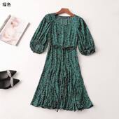 242798 V领现货 七分袖 夏连衣裙 深圳女印花长款