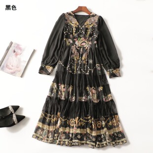 247489 春连衣裙 女印花加长款长袖套头.M.L.XL.2XL
