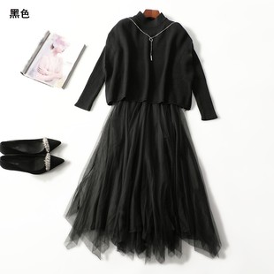 九分袖 413023 女加长款 长裙套装 套头清仓 秋针织衫