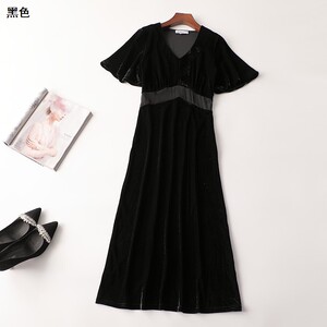 407889 春连衣裙 铭薇高端女加长款短袖V领