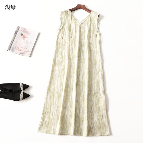 411638 夏连衣裙 女加长款无袖V领.S.M