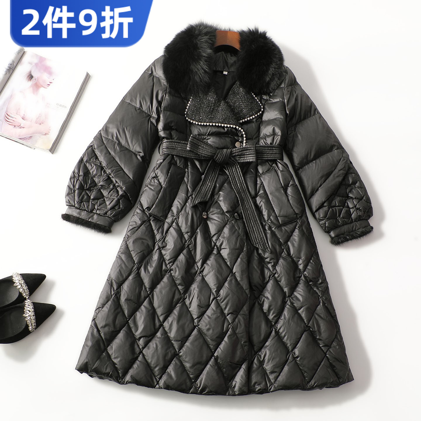413564 冬羽绒服 女长款长袖单排扣.L