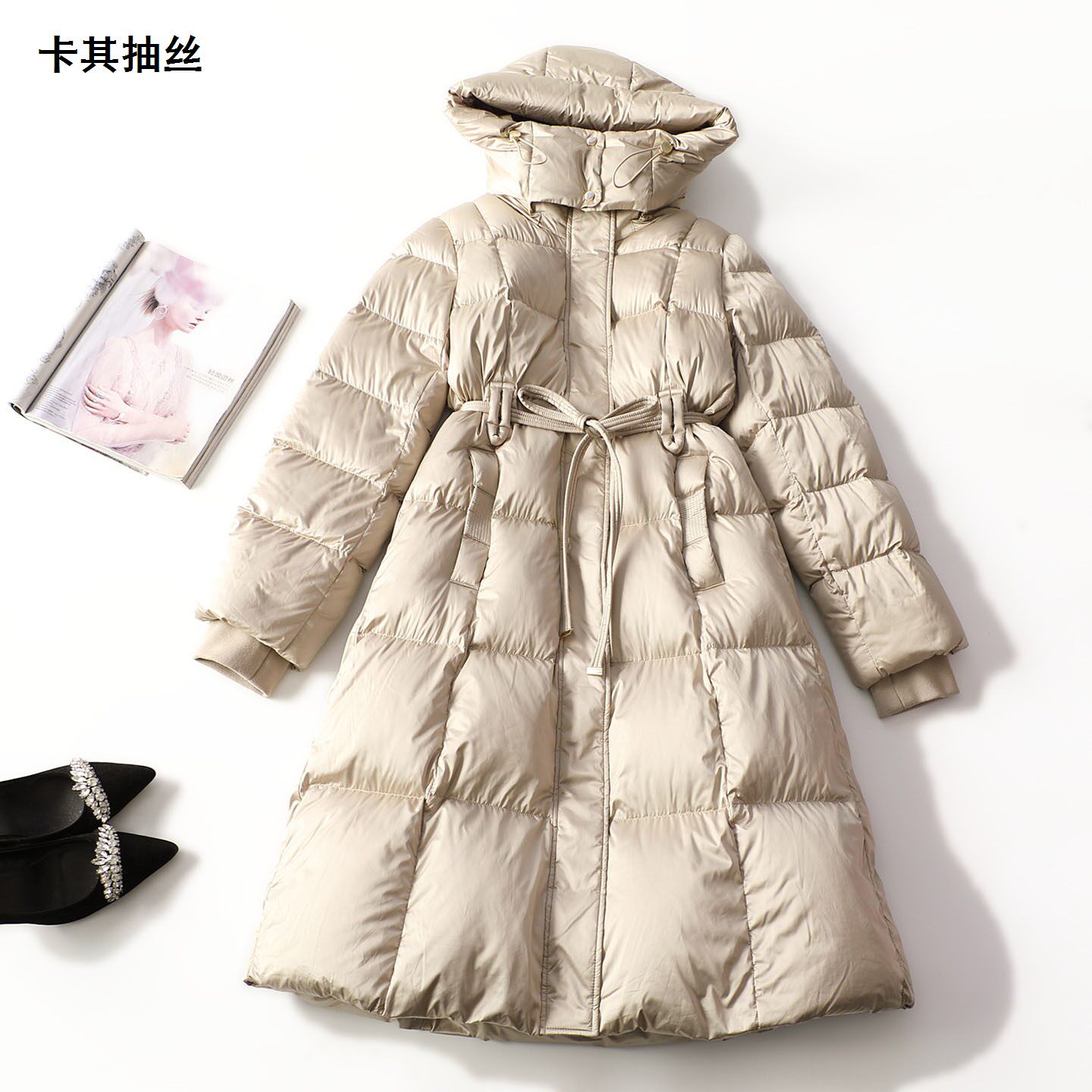 413846 冬羽绒服 女加长款长袖暗扣.M