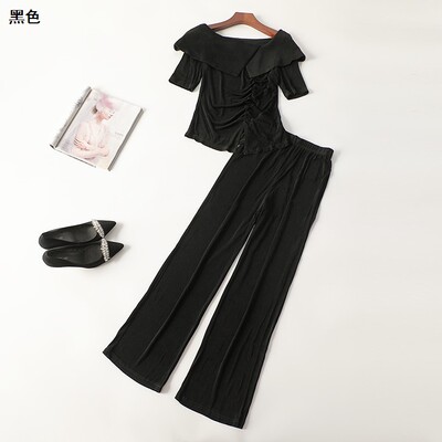 245920 夏上衣裤子套装 女长款短袖V领断码清仓