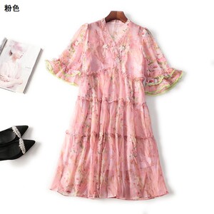 411402 夏连衣裙 女加长款五分袖V领.M.L.XL.2XL