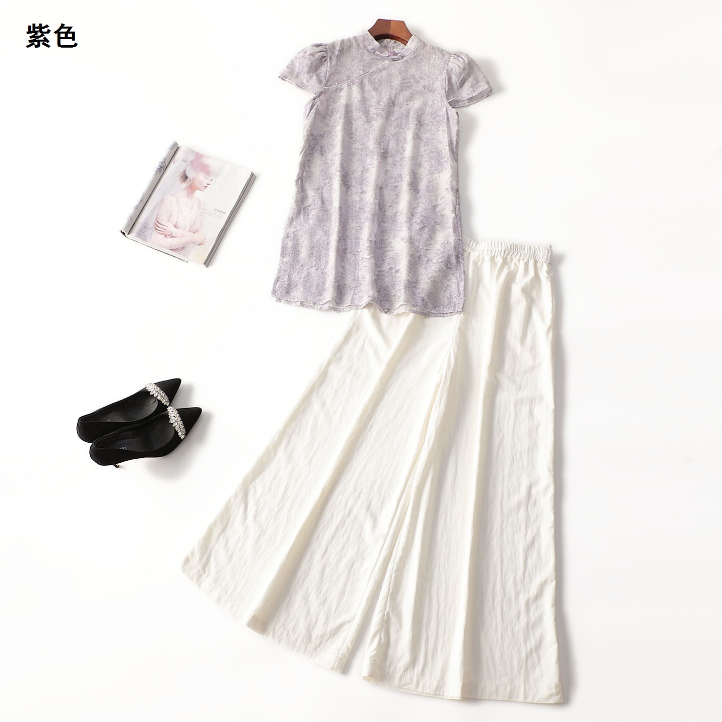 246453 夏上衣裤子套装 女长款短袖套头