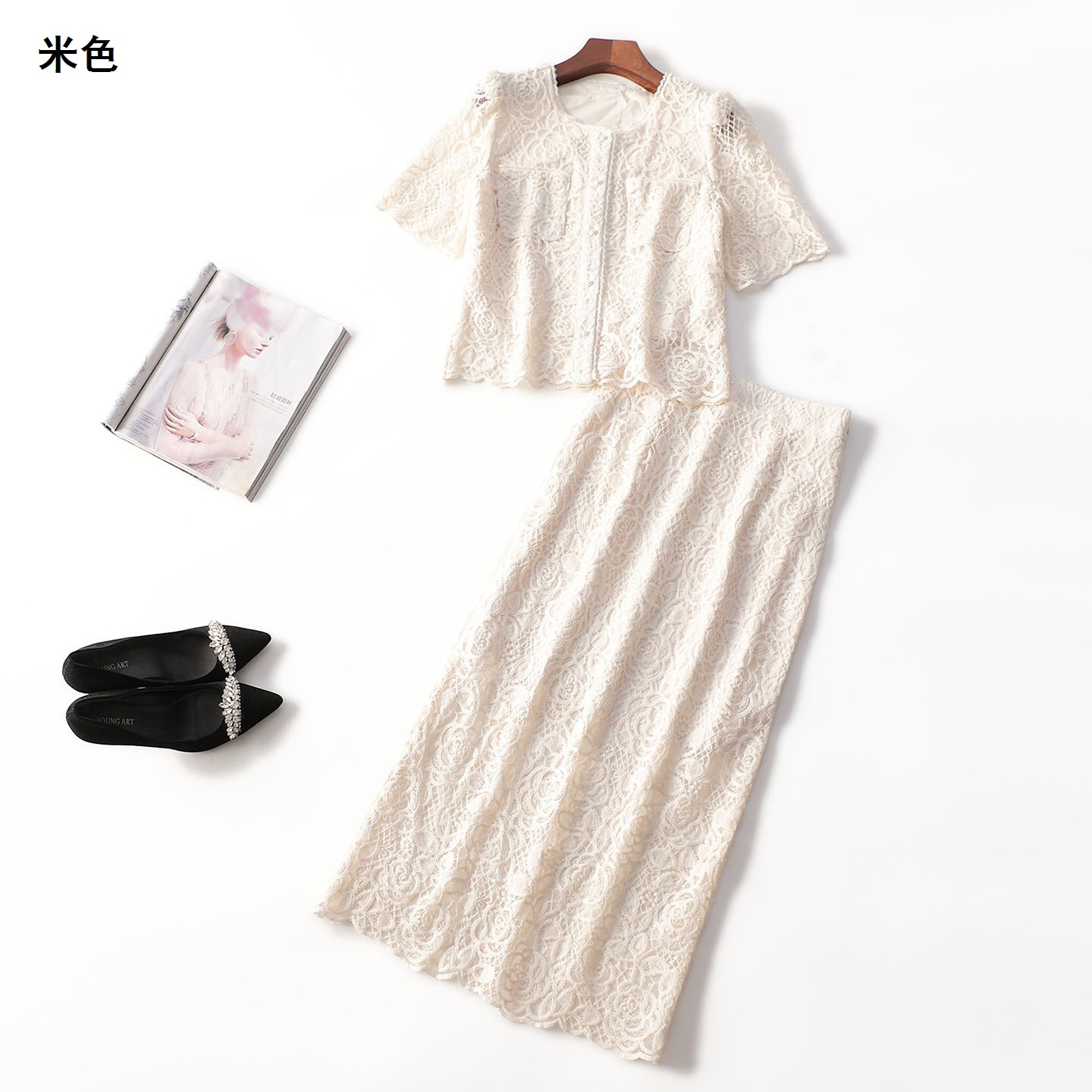 246478 夏衬衣半身裙套装 女长款短袖单排扣清仓