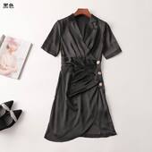 短袖 女长款 V领 夏醋酸纤维连衣裙 404449