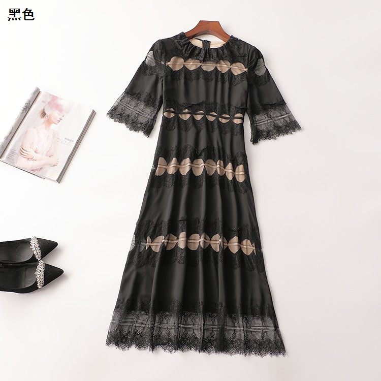 408394 夏连衣裙 深圳女加长款五分袖翻领现货