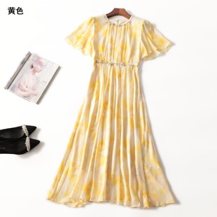 246260敲好看精品女人味气质花色年轻夏加长款套头短袖连衣裙
