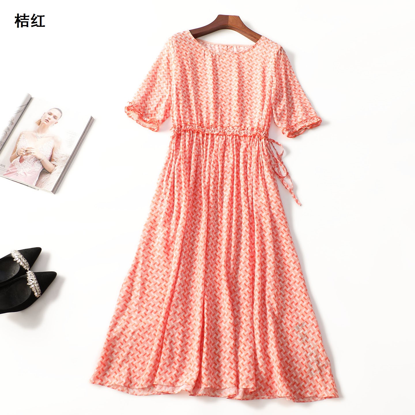 414412 夏连衣裙 女加长款五分袖套头.M.L.XL
