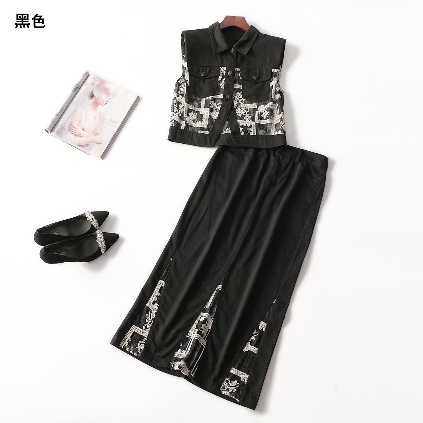 246378 夏衬衣半身裙套装 深圳女长款无袖单排扣清仓