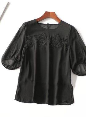 411501 夏上衣 女中长款五分袖圆领现货