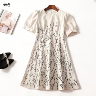 414339南油高端欧洲站高货轻奢女装重工刺绣夏五分袖连衣裙