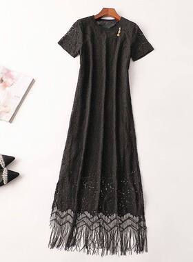 409513 夏连衣裙 女加长款短袖圆领