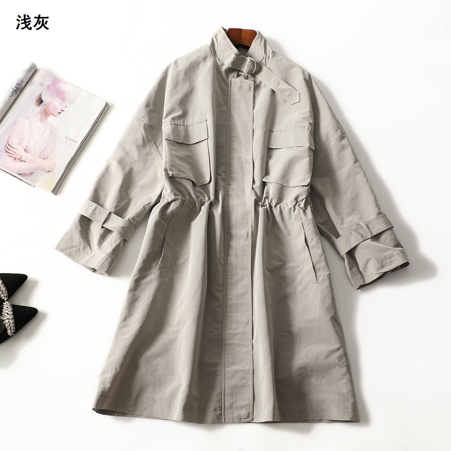 503920 秋长款拉链长袖风衣