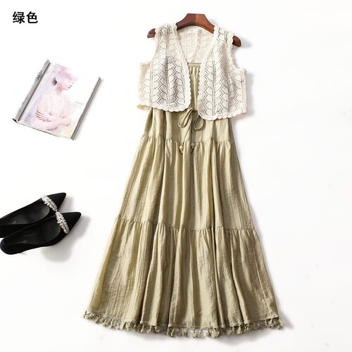 248339 夏马夹长裙套装 女长款无袖套头.M.L.XL.2XL