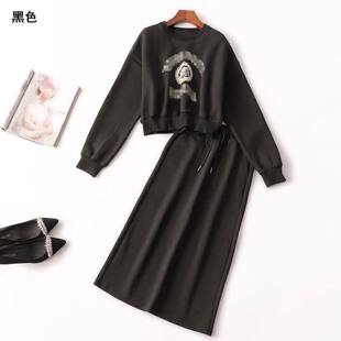 409947 秋棉卫衣半身裙套装 深圳女中长款长袖圆领.S.M