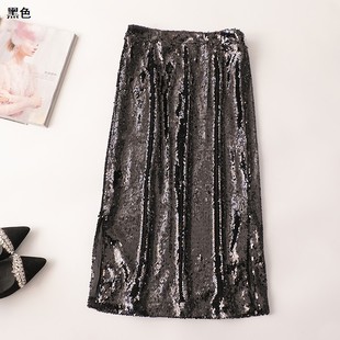 409896 深圳女亮片加长 秋半身裙
