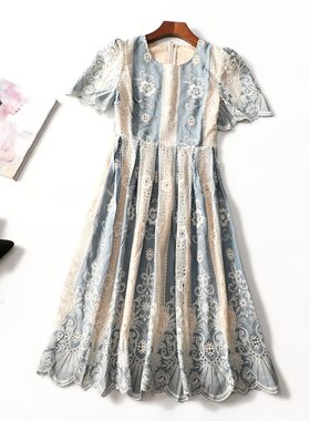 248725 夏连衣裙 深圳女蕾丝绣花加长款短袖.S.M.L.XL