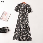 印花连衣裙 V领五分袖 409017 夏加长款