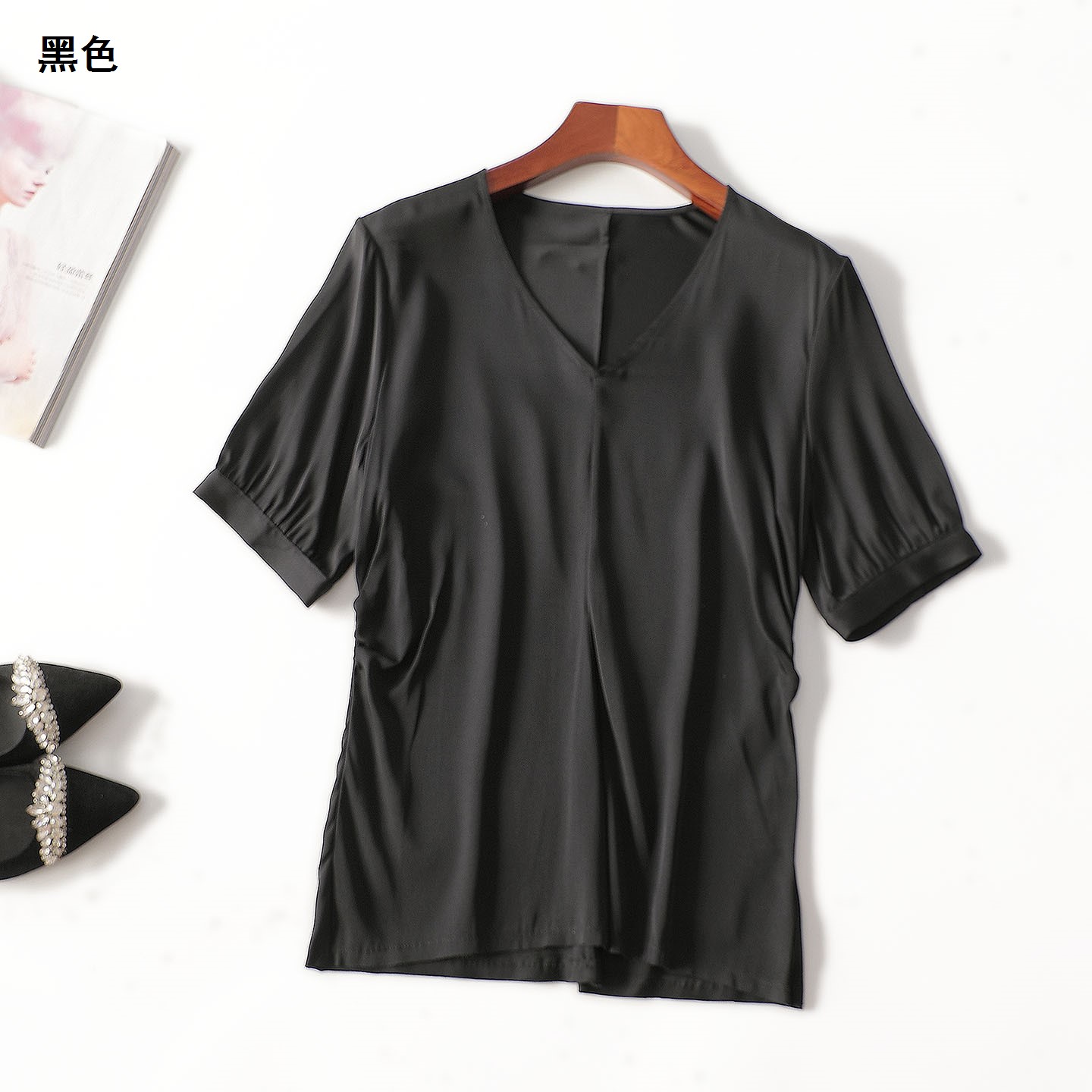 411816 夏上衣 深圳女中长款短袖V领现货