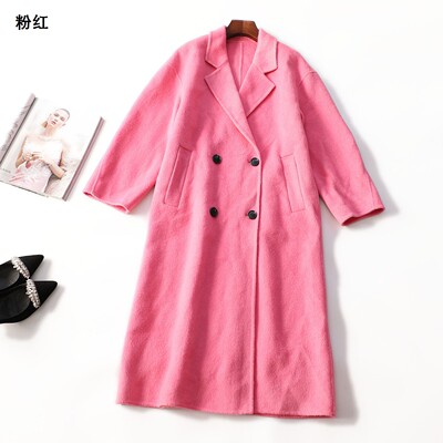 415045 冬双面呢大衣 女加长款九分袖双排扣.XS