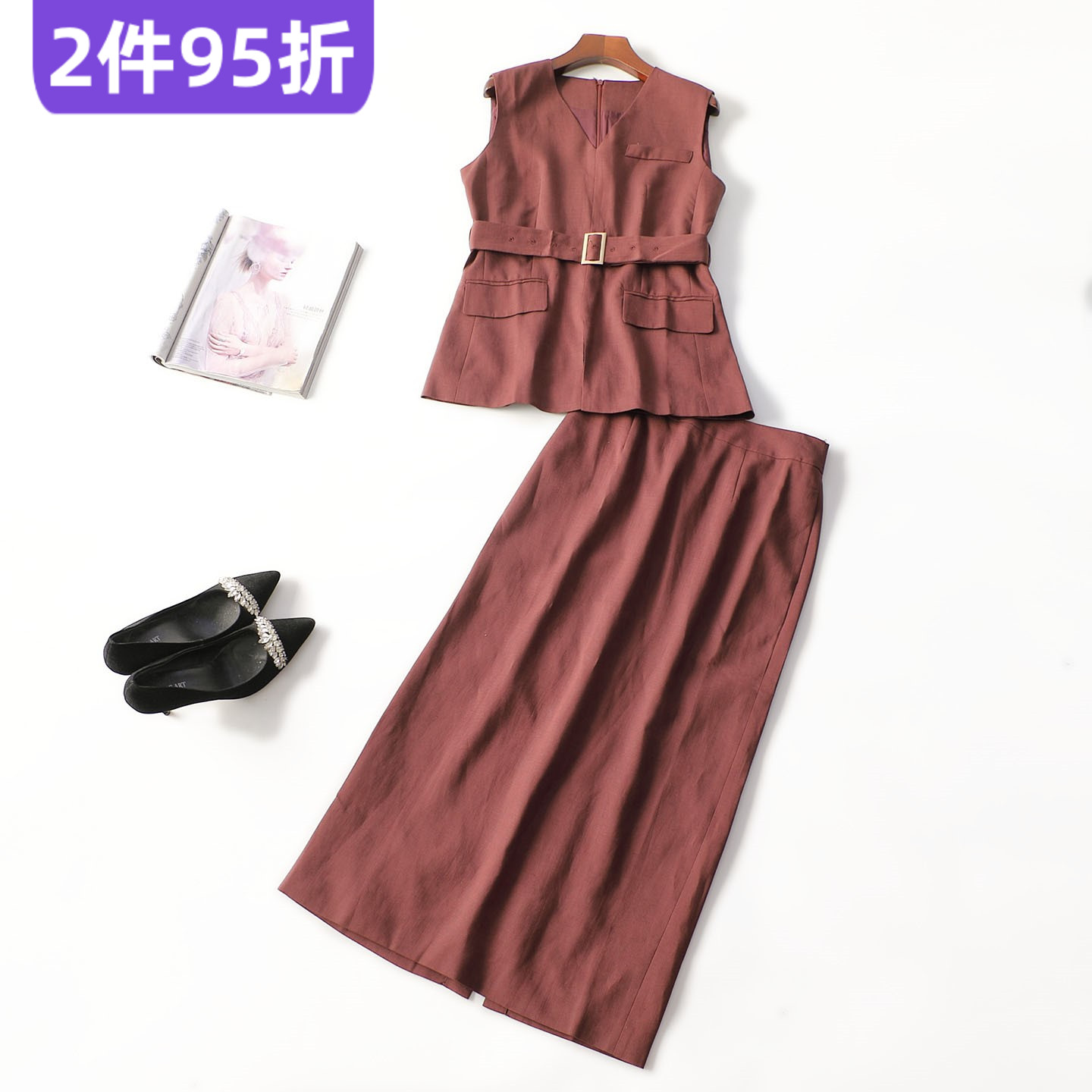 248962 春背心半身裙套装 女长款无袖套头.S.M.L.XL