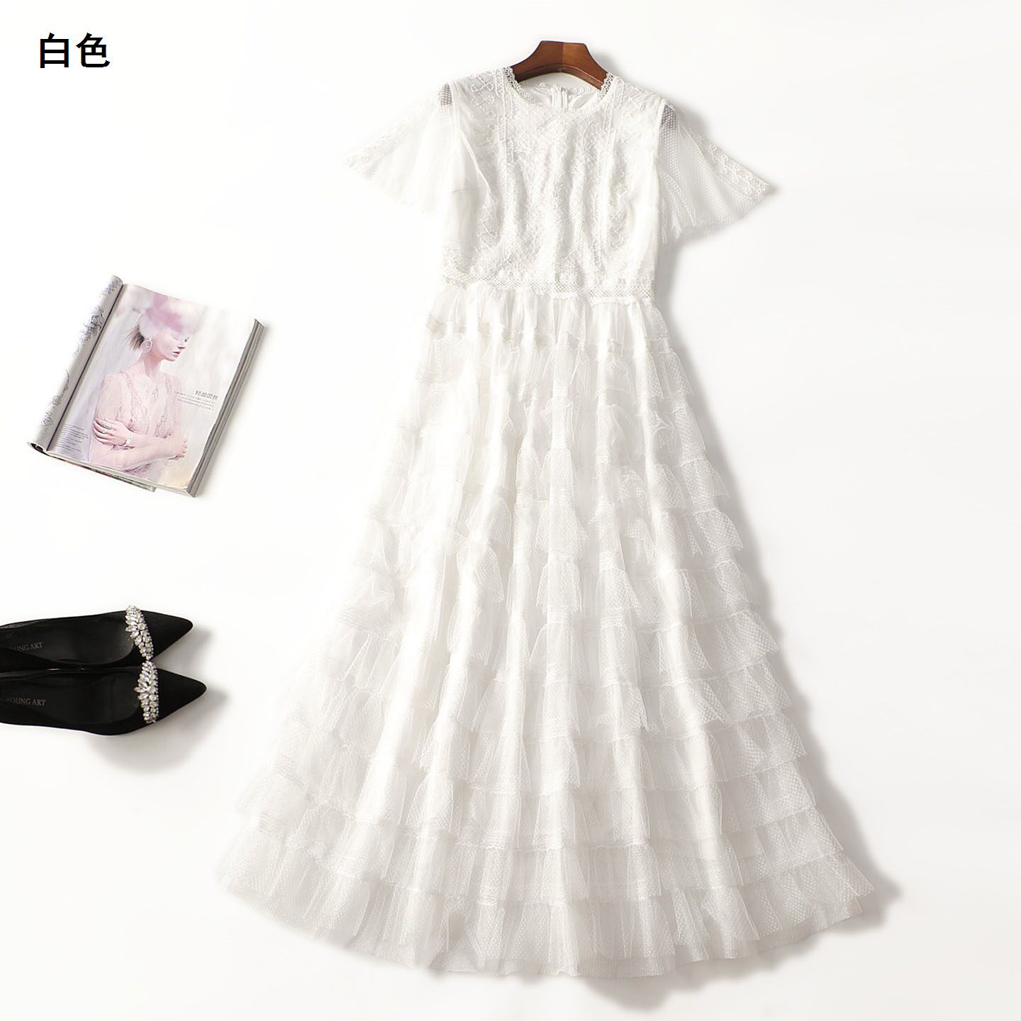 248903推荐南油高货欧美走秀T台批200+重工夏长裙仙气短袖连衣裙