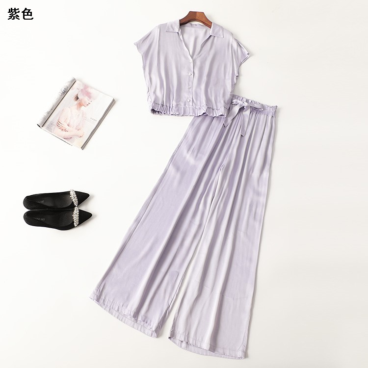 245385 夏粘胶上衣裤子套装 深圳女长款无袖翻领