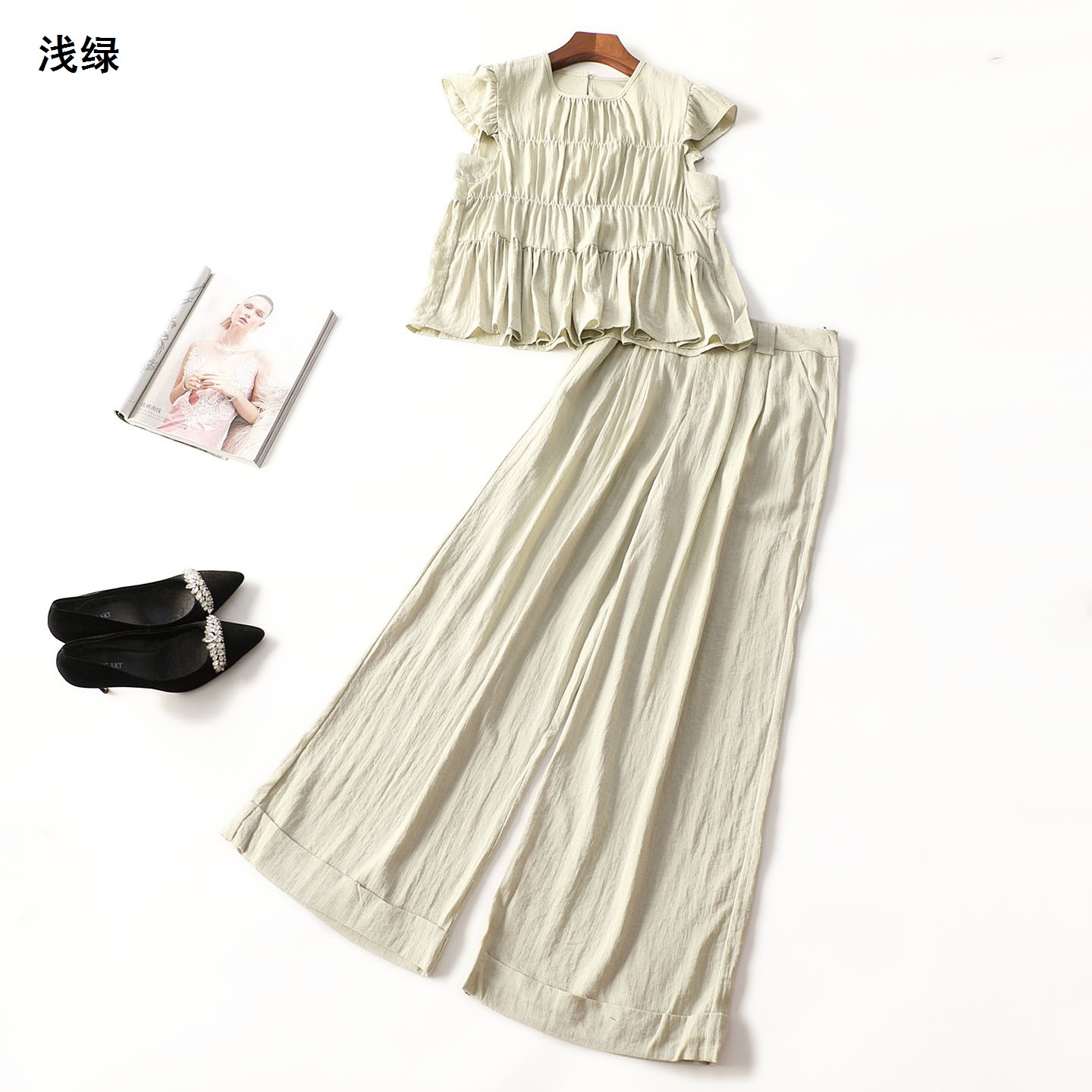 414411 夏上衣裤子套装 女长款短袖套头
