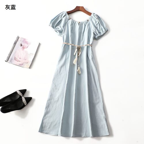 248682 夏连衣裙 女加长款短袖套头.M.L