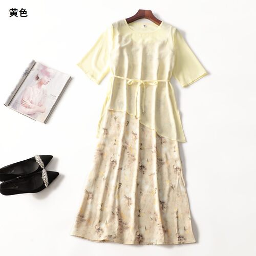 246412 夏上衣长裙套装 女加长款五分袖套头.M.L.XL.2XL