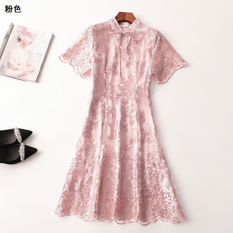 243123 夏人丝连衣裙 女长款短袖V领现货