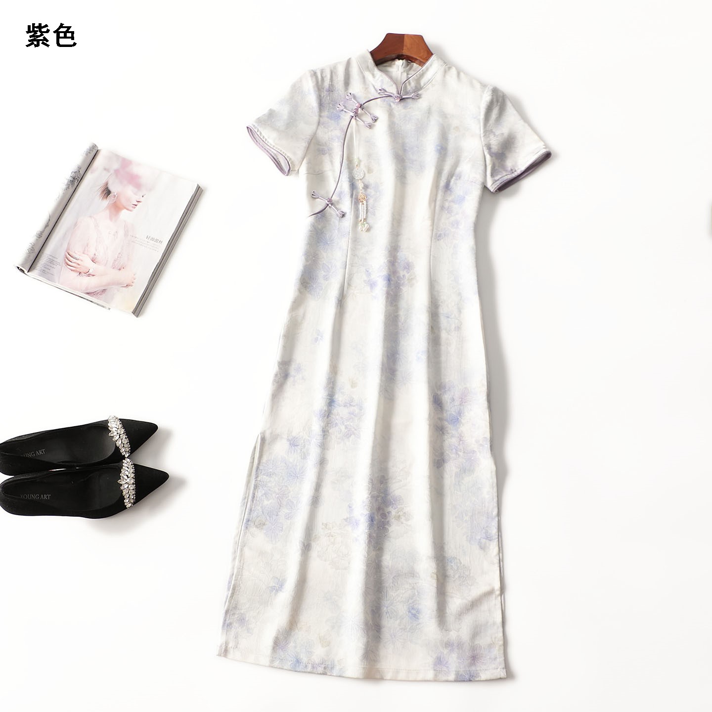 246091 夏连衣裙 女加长款短袖立领