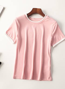 245608超值精品女装CHAN柔软亲肤洋气纯色夏中长款圆领短袖T恤