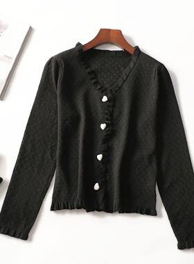 246953 秋针织衫 女短款长袖单排扣