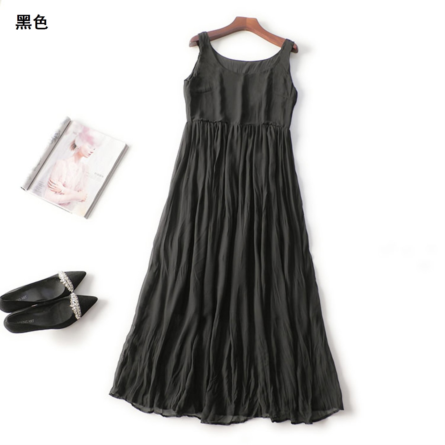 411372 夏连衣裙 深圳女加长款无袖V领