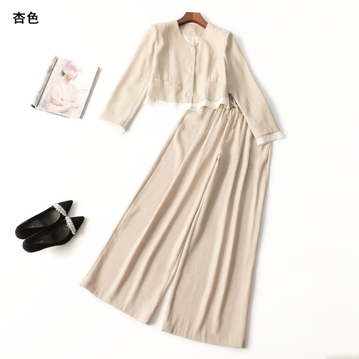 245388 秋外套裤子套装 女长款长袖圆领现货