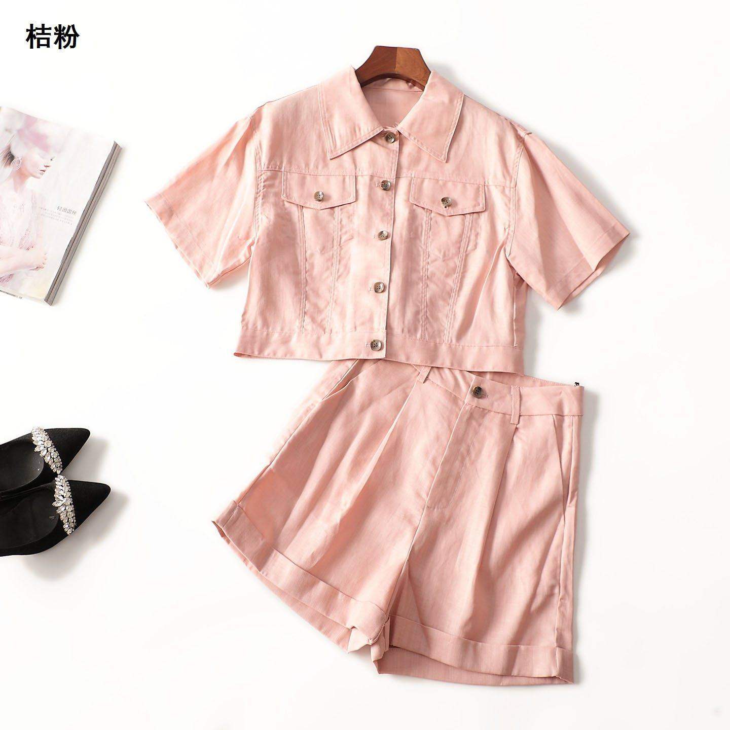 246665 夏天丝麻外套裤子套装 女短款短袖单排扣,女装/女士精品,时尚套装,淘宝优惠券,粉丝福利购,淘宝优惠卷