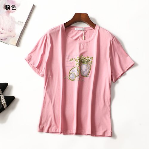 249025 夏T恤 女中长款短袖套头.L.3XL.4XL