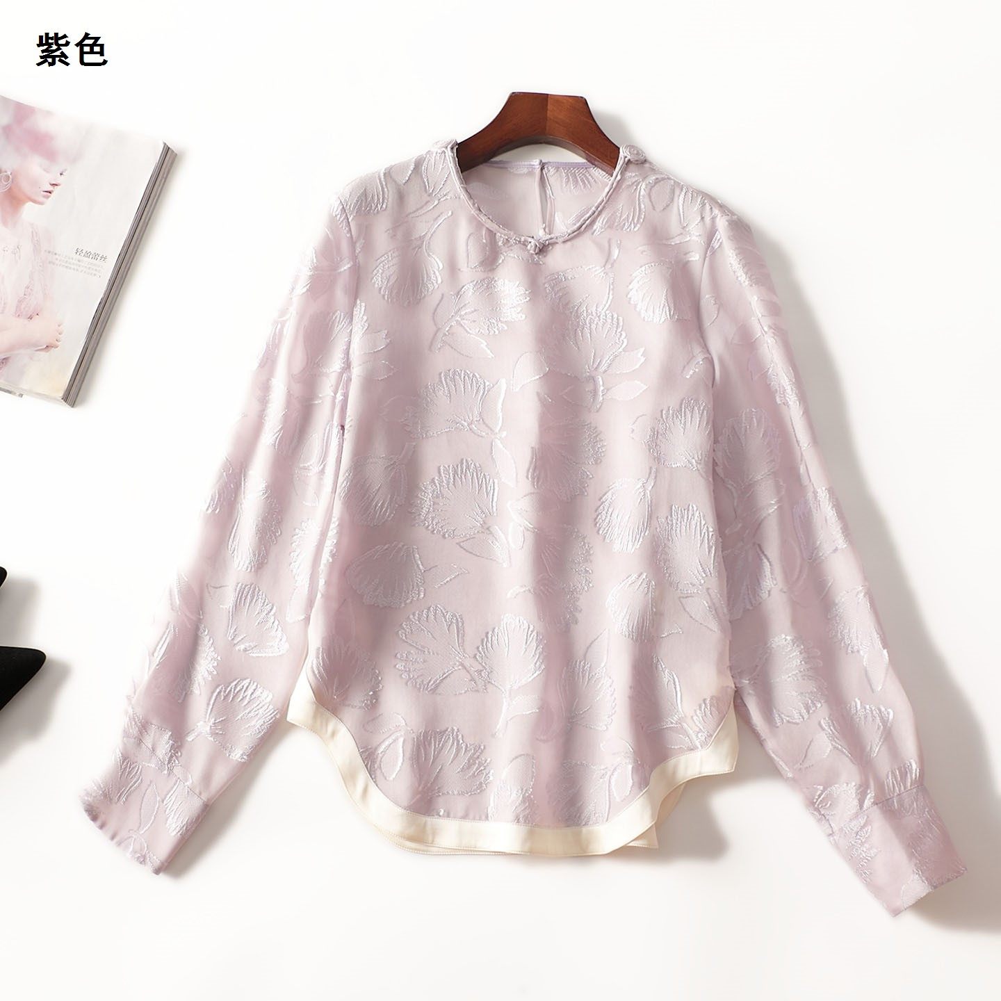 246695 秋人丝衬衫 深圳女中长款长袖套头现货