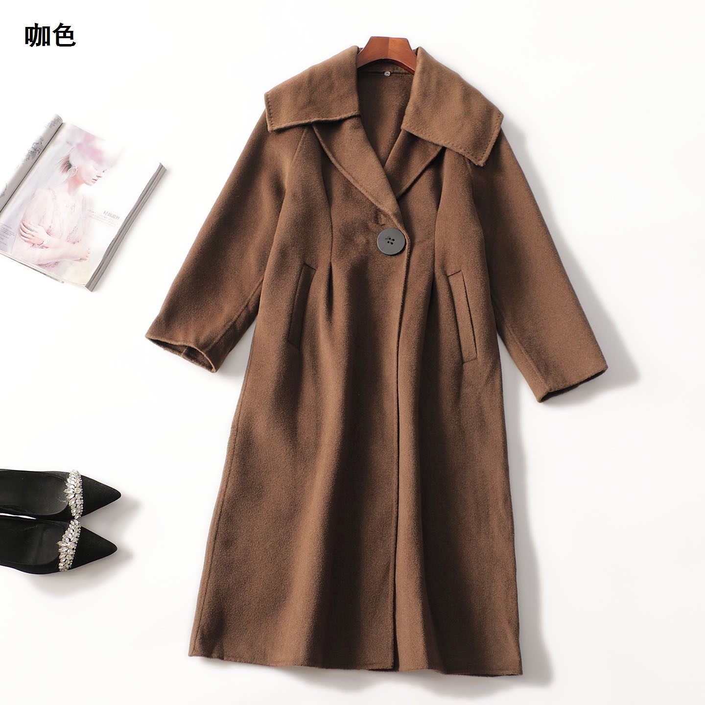 247183 冬双面呢大衣 女加长款长袖单扣清仓