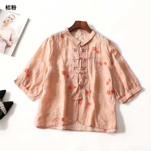 249613 夏衬衫 女中长款五分袖单排扣.M
